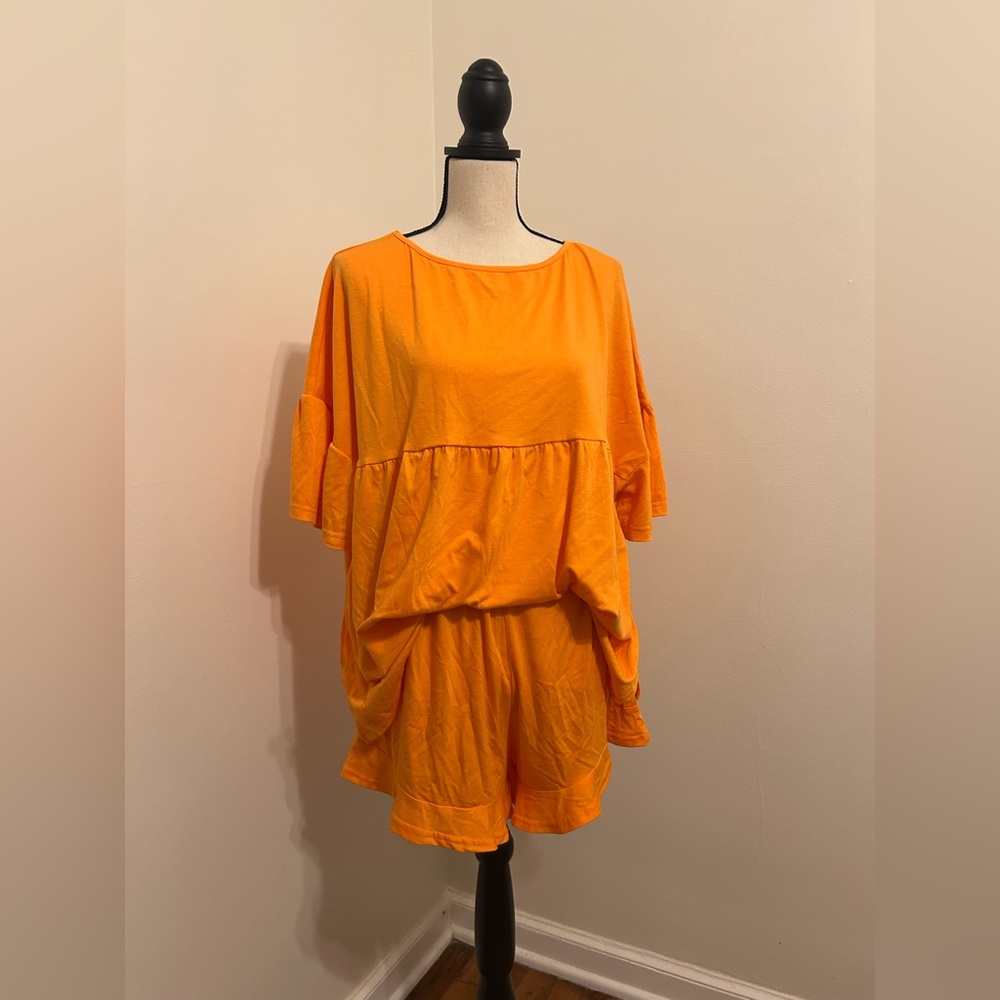 Bright Orange Oversized Ruffled Two-Piece Set